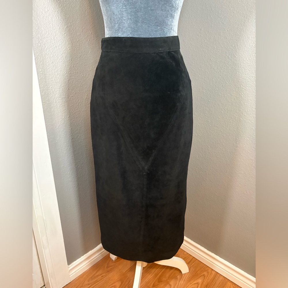 Elegant Long Black Suede Pencil Skirt Size 3-4